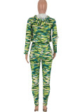 Camouflage Polyester Casual Camouflage Two Piece Suits pencil Long Sleeve Two-piece Pants Set