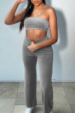 Blue Sexy Casual Solid Backless Strapless Sleeveless Two Pieces
