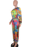 Red venetian Sexy Two Piece Suits Print Patchwork Straight Long Sleeve