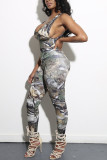 Multicolor Fashion Sexy Print Basic U Neck Regular Jumpsuits