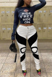 White Fashion Casual Print Basic Mid Waist Pencil Trousers