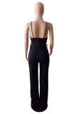 Black Fashion Sexy Solid Backless Strap Design Spaghetti Strap Regular Jumpsuits