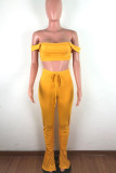 Yellow Acrylic Fashion Celebrities Solid Draped Two Piece Suits pencil Sleeveless Two Pieces