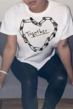 White Fashion Casual Print Basic O Neck T-Shirts