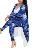 Blue Fashion Sexy Adult Polyester Print Split Joint Conventional Collar Long Sleeve Regular Sleeve Long Two Pieces