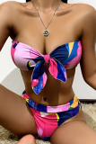 Red Sexy Print Embroidered Split Joint Swimwears