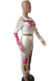 Blue Casual Print Patchwork O Neck Long Sleeve Two Pieces
