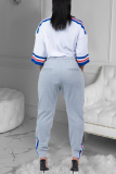 White Casual Color Block Patchwork O Neck Half Sleeve Two Pieces