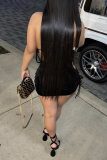 Black Sexy Solid Bandage O Neck Sleeveless Two Pieces