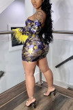 Yellow Sexy Mesh Perspective Long Sleeve Dress