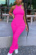 rose red Fashion street Patchwork Solid Draped Polyester Sleeveless O Neck Jumpsuits