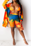 Purple Sexy Patchwork Tie-dye Turndown Collar Long Sleeve Two Pieces