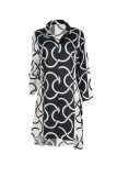 Black Casual Polyester Print Turndown Collar Long Sleeve Shirt Dress Dresses