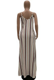 Stripe Casual Off The Shoulder Sleeveless Slip Swagger Floor-Length Print Patchwork