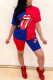 Blue Casual Print Lips Printed O Neck Short Sleeve Two Pieces