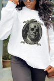 White Casual Print Letter O Neck Tops