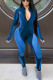 Blue Sexy Solid O Neck Regular Jumpsuits