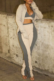Khaki Sexy Casual Patchwork Backless V Neck Sleeveless Two Pieces