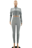Grey Street Solid Fold O Neck Long Sleeve Two Pieces
