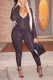 Purple Sexy Print See-through V Neck Skinny Jumpsuits