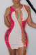 Rose Red Sexy Patchwork Hollowed Out V Neck Pencil Skirt Dresses