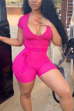 Black Fashion Sexy Patchwork bandage Solid Short Sleeve V Neck Rompers