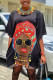 Black Fashion Casual adult Ma'am Cap Sleeve Half Sleeves O neck Swagger Knee-Length Print Dresses