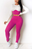 Pink Sexy Casual Polyester Pit Article Fabrics Patchwork Solid Split Joint O Neck Long Sleeve Regular Sleeve Short Two Pieces