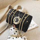 Black Fashion Casual Patchwork Solid Metal Accessories Decoration Crossbody Bag
