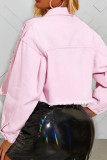 Pink Turndown Collar Solid The cowboy Pure Long Sleeve Outerwear