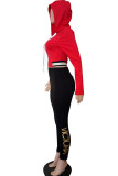 Red Sportswear Letter Print O Neck Long Sleeve Two Pieces
