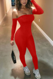 Red Sexy Solid Bateau Neck Straight Jumpsuits
