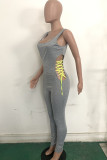 Dark Gray Fashion Casual Solid Polyester Sleeveless O Neck Jumpsuits