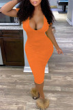Red Fashion Sexy Solid Basic V Neck Short Sleeve Dress