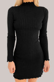 Grey Sexy Solid Patchwork Turtleneck Wrapped Skirt Dresses
