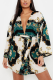 Green Casual Print Bandage V Neck One-piece Suits Dresses