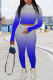 Blue Casual Print Letter Turndown Collar Long Sleeve Two Pieces