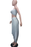 Grey Polyester Fashion Sexy adult Ma'am Solid Two Piece Suits Harlan pants Sleeveless Two Pieces