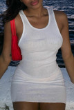 White Sexy Casual Solid Basic O Neck Vest Dress