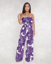 purple Print Mid Waist Two-piece suit