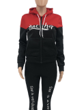Black Casual Patchwork Embroidered Hooded Collar Long Sleeve Two Pieces