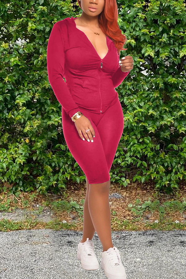 Wine Red Polyester Fashion adult Ma'am Sweet Solid Two Piece Suits pencil Long Sleeve Two Pieces