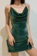 Dark Green Sexy Gradual Change Patchwork Backless Fold Spaghetti Strap Straight Dresses