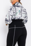 White Casual Print Patchwork Turndown Collar Outerwear