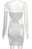 Grey Sexy Solid Hollowed Out Off the Shoulder Dresses