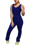 Navy Blue Fashion street Solid Polyester Sleeveless O Neck Jumpsuits