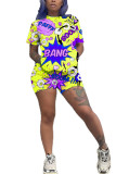 Yellow Polyester Fashion Casual adult Ma'am Print Character Two Piece Suits Straight Short Sleeve Two Pieces