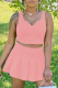Pink Sexy Solid Patchwork V Neck Sleeveless Two Pieces