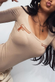 Blue Street Solid Embroidered Square Collar Skinny Bodysuits
