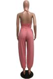 Pink Fashion Sexy Solid bandage Backless Slip Jumpsuits